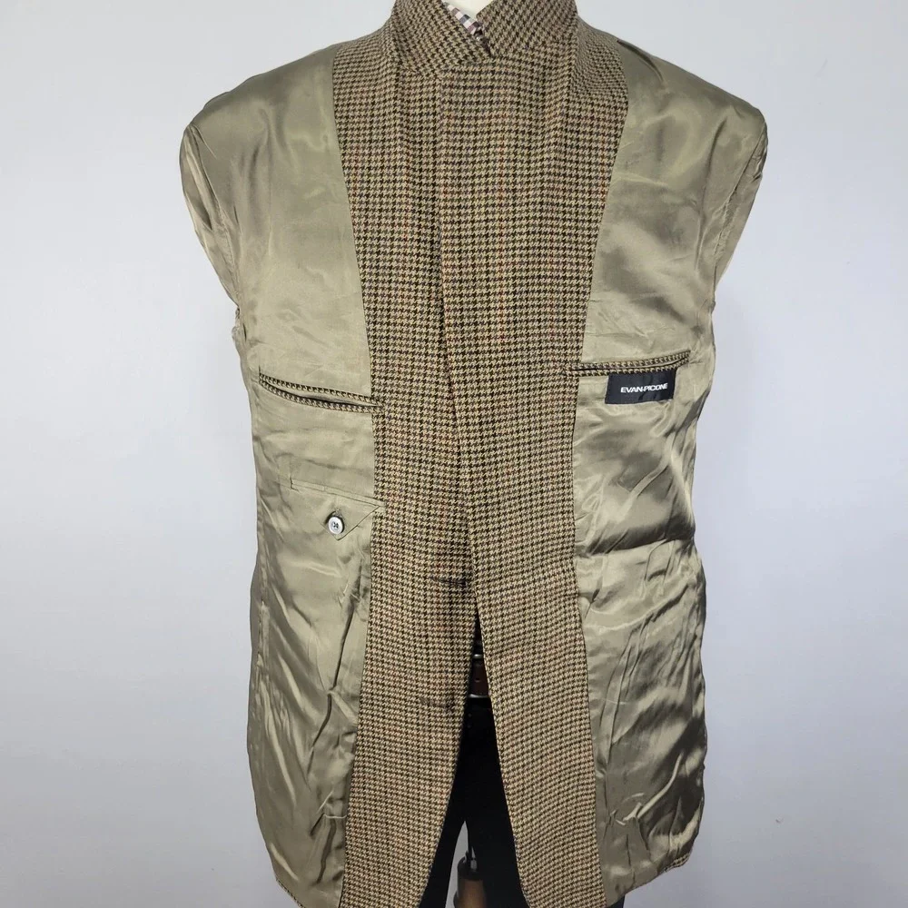 Evan Picone Men's Sport Coat Blazer Two Button Flannel Lambs Wool Houndstooth42L